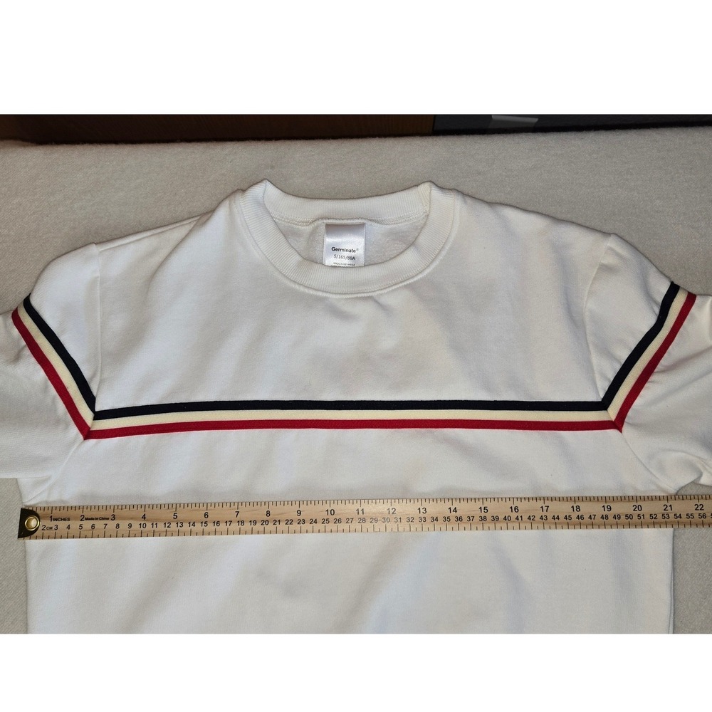 Germinate White Striped Crewneck Sweatshirt Cotton Retro Sporty Pullover Small - Picture 4 of 5